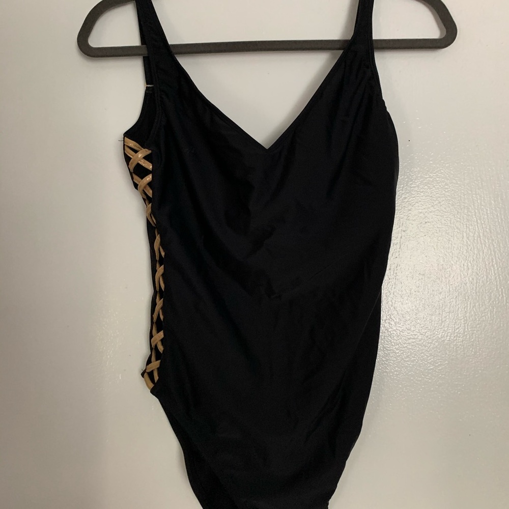 Black and gold one piece swimsuit